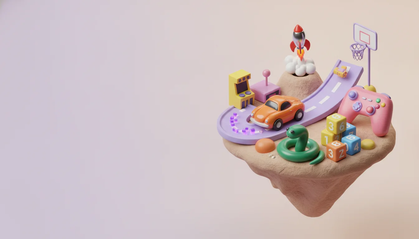 A colorful miniature world of racing, puzzles and arcade games