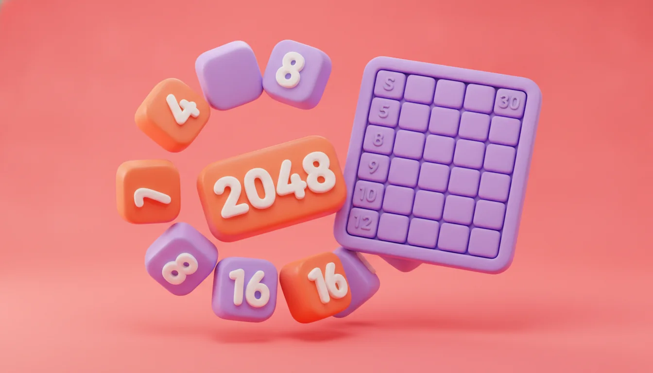 Illustration of orange and purple number tiles beside a puzzle grid