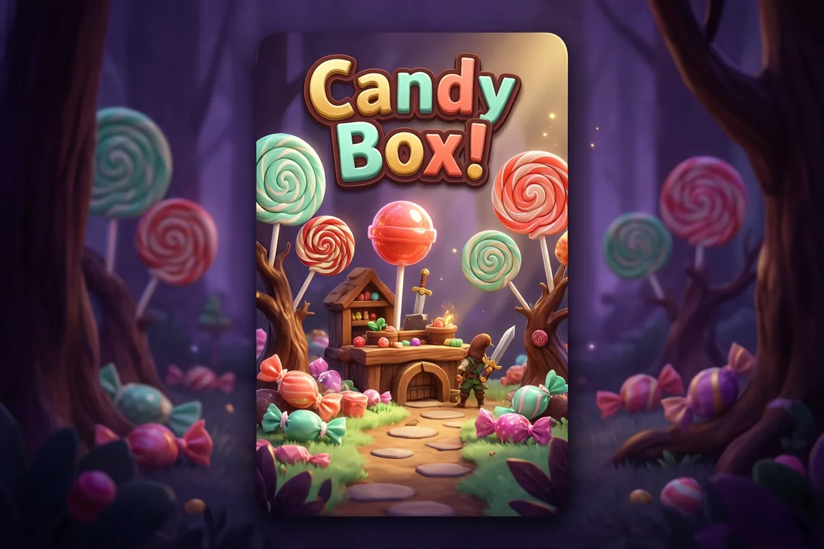 A colorful miniature candy workshop surrounded by lollipops and sweets